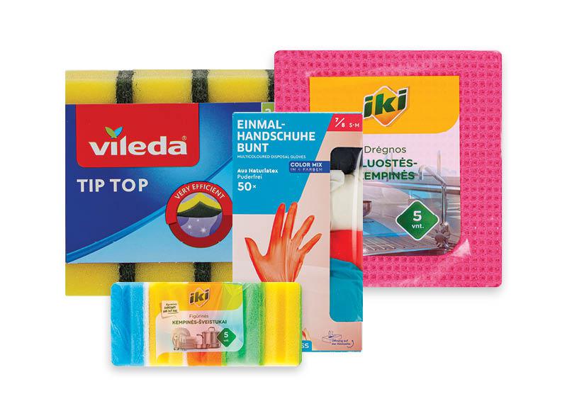 Virtuvinėms šluostėms, kempinėms ir guminėms pirštinėms