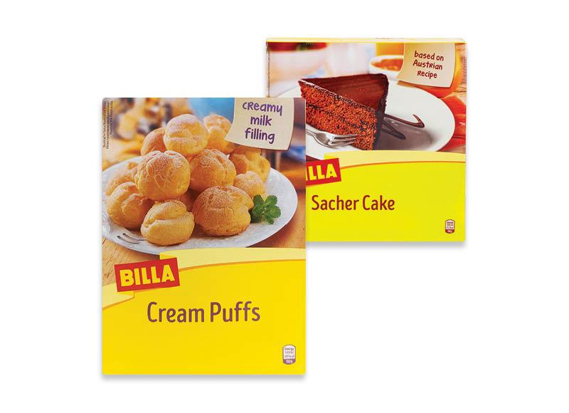 BILLA pyragui SACHER CAKE ir profitroliams