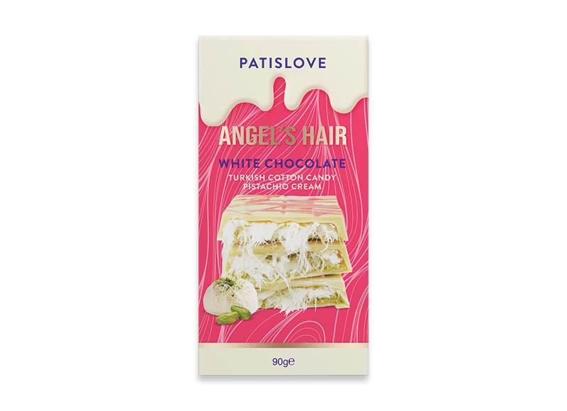Baltasis šokoladas ANGEL’S HAIR su avietėmis ir turkišku saldumynu