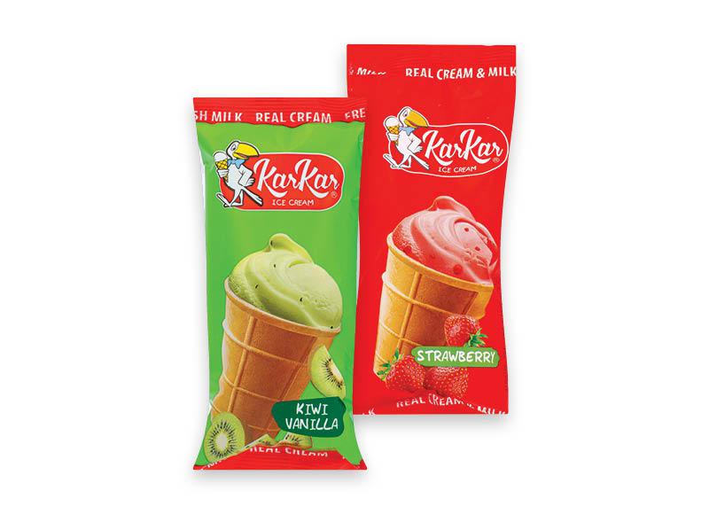 Ledai KAR KAR vafliniame puodelyje