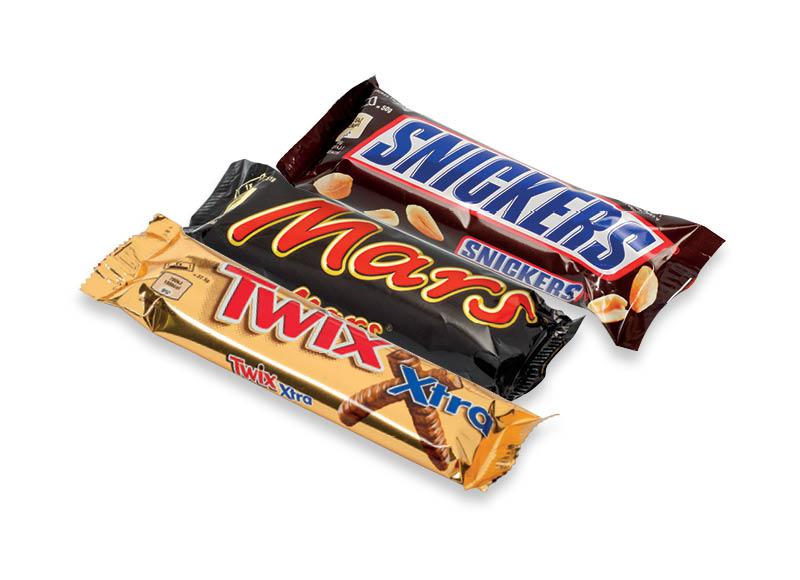 Prekė: Šokoladiniams batonėliams SNICKERS, MARS, BOUNTY, TWIX EXTRA