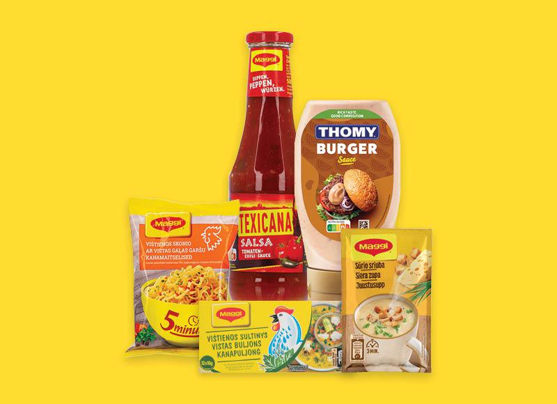 Greitai paruošiamoms sriuboms, sultiniams ir padažams MAGGI, THOMY