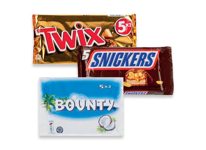 Batonėliai SNICKERS, TWIX, BOUNTY