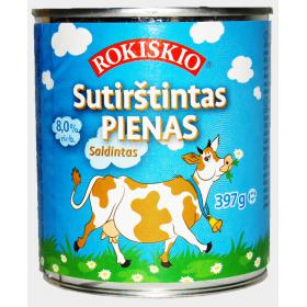 Saldintas sutirštintas ROKIŠKIO pienas, 8 % rieb., 397 g