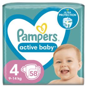 Sauskelnės PAMPERS ACTIVE BABY (4 dydis, 9-14 kg), 58 vnt.