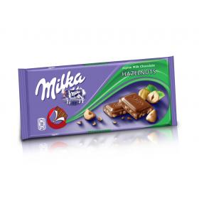 Šokoladas MILKA su skaldytais lazdyno riešutais, 100 g
