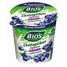 Ekologiškas jogurtas BIOS su mėlynėmis (be laktozės), 3,1 % rieb., 125 g