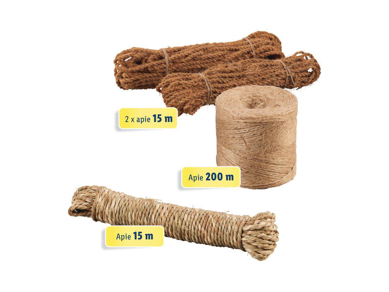 Džiuto, kokoso pluošto, rafijos arba jūros dumblių virvė