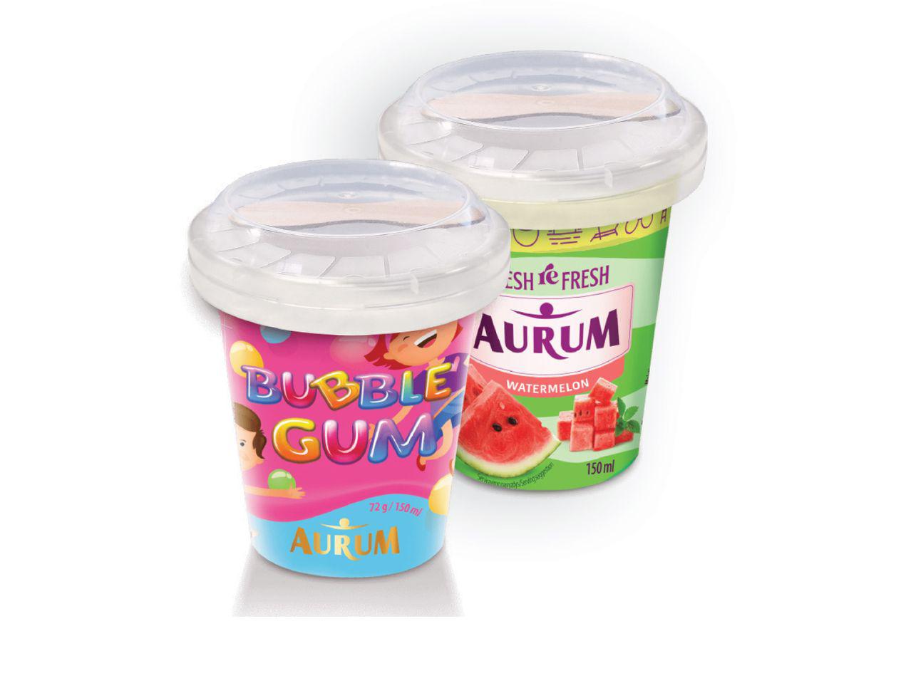 Kramtomosios gumos skonio valgomieji ledai arba arbūzų skonio šerbetas