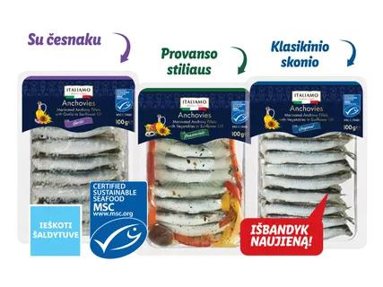 Marinuota ančiuvių filė saulėgrąžų aliejuje