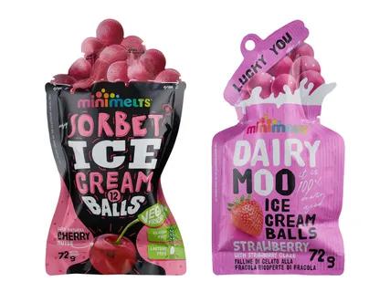 Mini melts Vyšnių sorbeto arba braškinių ledų rutuliukai