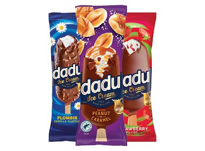Valgomieji ledai ant pagaliuko DADU*, 3 rūšių, 63 g
