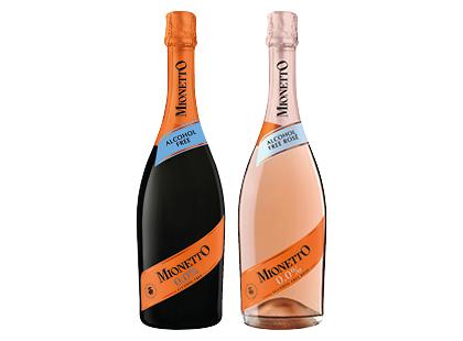 Nealkoholinis putojantis baltasis; rausvasis sausas vynas MIONETTO*, 2 rūšių, 750 ml