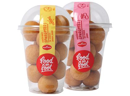 Varškės spurgytės su vanilės; vyšnių skonio įdaru FOOD ON FOOT*, 2 rūšių, 130 g