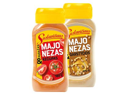 Prekė: Majonezinis SUSLAVIČIAUS padažas*, 2 rūšių, 44–47 % rieb., 370–380 g