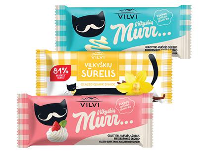 Glaistytas VILKYŠKIŲ varškės sūrelis*, 14 rūšių, 24–28 % rieb., 3 vnt. × 40 g