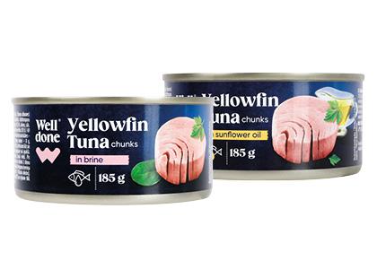 Gelsvauodegių tunų gabaliukai WELL DONE, 2 rūšių, 185 g