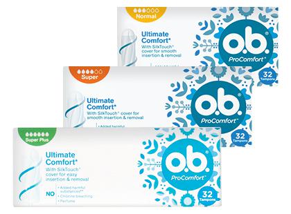 Higieniniai tamponai O.B. PRO COMFORT*, 3 rūšių, 1 dėž. (32 vnt.)