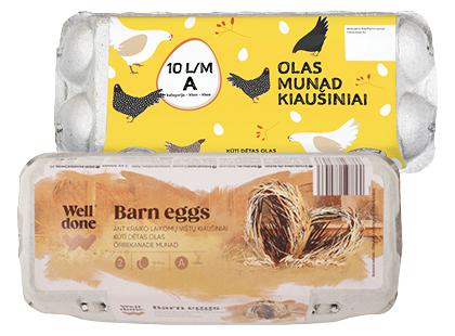 Ant kraiko laikomų vištų kiaušiniai, 2 rūšių, A klasė, rudi; balti, 1 dėž. (10 vnt.)