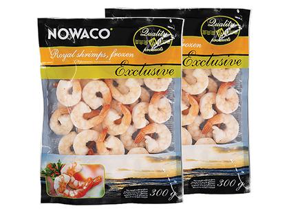 Šaldytos virtos karališkosios krevetės NOWACO EXCLUSIVE be kiautų*, 2 pak. × 300 g