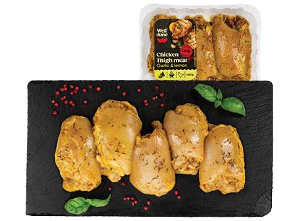 Marinuota viščiukų šlaunelių mėsa su čiobreliais ir citrin. WELL DONE, 400 g