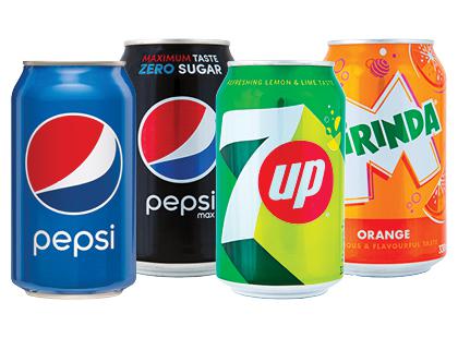 Gazuotas gėrimas PEPSI; PEPSI MAX; 7UP; MIRINDA*, 4 rūšių, 4 skard. × 330 ml