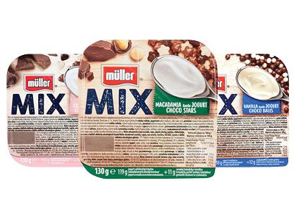 Valgomasis jogurtas MULLER MIX, 3 rūšių, 4,6–7,4 % rieb., 130 g