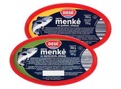 Aliejuje keptos menkės su daržovėmis; su grybais DESĖ*, 2 rūšių, 350 g