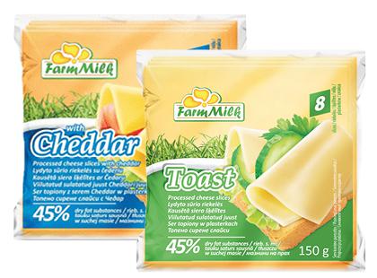 Lydyto sūrio riekelės FARM MILK, 2 rūšių, 45 % rieb. s. m., 150 g