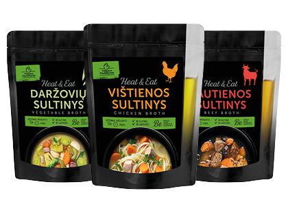 VILNIAUS PAUKŠTYNO vištienos; daržovių; jaut. sultinys HEAT & HEAT*, 3 rūšių, 350 ml