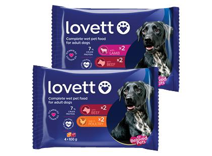 Konservuotas šunų ėdalas LOVETT*, 2 rūšių, 1 pak. (4 vnt. × 100 g)