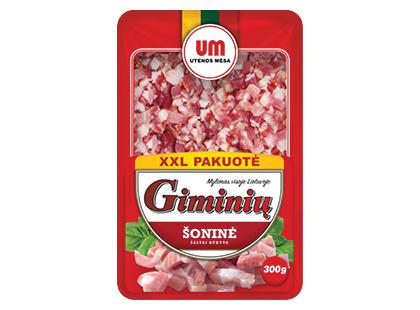 GIMINIŲ šaltai rūkytos šoninės kubeliai UTENOS MĖSA*, a. r., 300 g