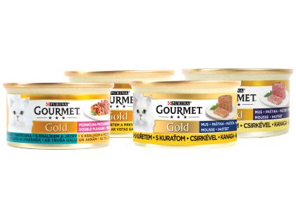 Konservuotas visavertis kačių ėdalas GOURMET GOLD*, 4 rūšių, 2 ind. × 85 g
