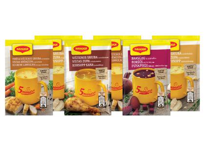 Greitai paruošiama sriuba MAGGI 5 MINUTES*, 8 rūšių, 3 pak. × 12–19 g