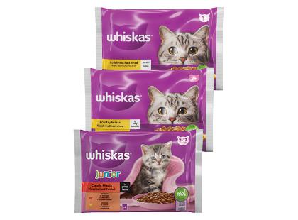 Konservuotas kačių ėdalas WHISKAS*, 3 rūšių, 1 pak. (4 vnt. × 85 g)