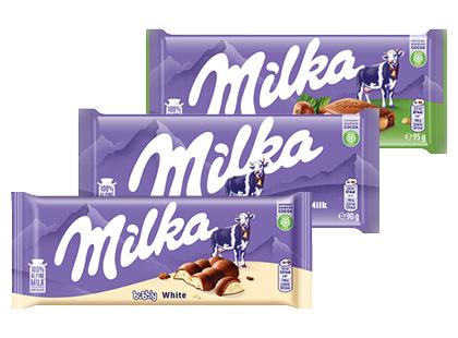 Pieninis šokoladas MILKA*, 3 rūšių, 90–95 g