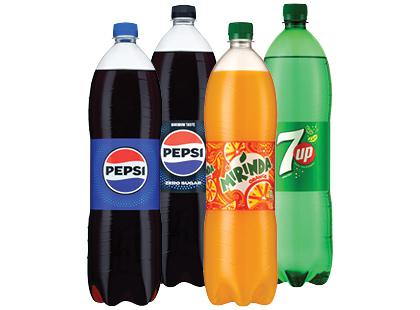 Gazuotas gėrimas PEPSI; PEPSI MAX; MIRINDA; 7UP*, 4 rūšių, 2 vnt. × 1,5 l