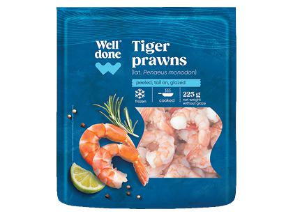 Šaldytos didžiosios tigrinės krevetės WELL DONE*, 225 g