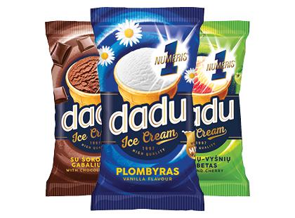 Valgomieji ledai; šerbetas puodelyje DADU*, 3 rūšių, 65–72 g