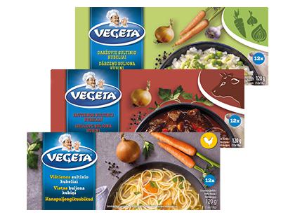 Vištienos; jautienos; daržovių sultinys VEGETA*, 3 rūšių, 1 dėž. (12 kub. × 10 g)