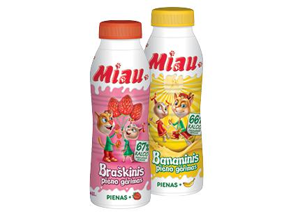 Braškinis; bananinis pieno gėrimas MIAU*, 6 rūšių, 2,3 % rieb., 2 but. × 450 ml