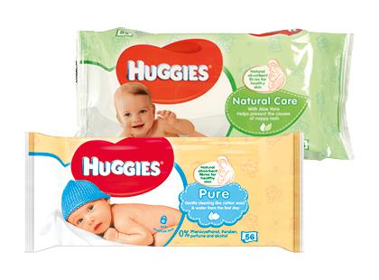 Drėgnosios kūdikių servetėlės HUGGIES, 2 rūšių, 1 pak. (56 vnt.)