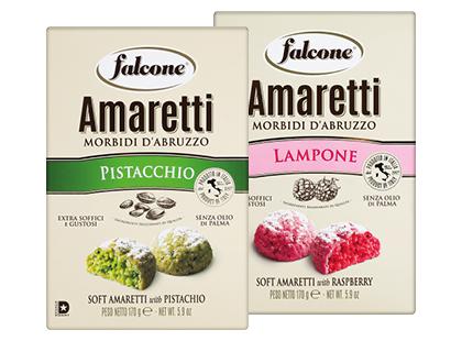 Sausainiai su pistacijomis; avietėmis AMARETTI FALCONE*, 2 rūšių, 170 g