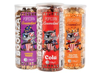 Karamelizuoti kukurūzų spragėsiai BOOMZA*, 3 rūšių, 170 g