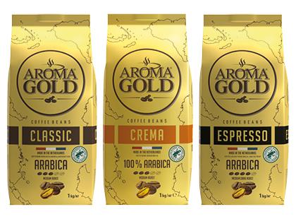 Prekė: Kavos pupelės AROMA GOLD ESPRESSO; CREMA; CLASSIC, 3 rūšių, 1 kg