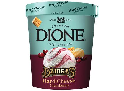 Valgomieji sūrio DŽIUGAS ledai indelyje su spanguolėmis DIONE*, 376 g