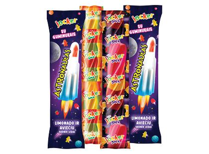 Valgomieji vaisiniai ledai ant pagaliuko JOCKER*, 3 rūšių, 2 vnt. × 51– 80 g