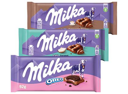 Pieninis šokoladas MILKA*, 3 rūšių, 92–97 g