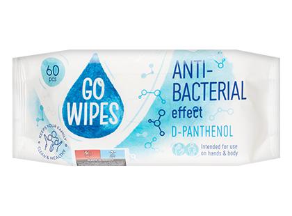 Drėgnosios antibakterinės servetėlės GO WIPES D-PANTHENOL, 1 pak. (60 vnt.)