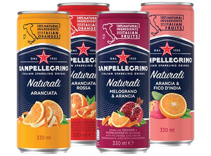Gazuotas sulčių gėrimas SAN PELLEGRINO*, 6 rūšių, 4 skard. × 330 ml